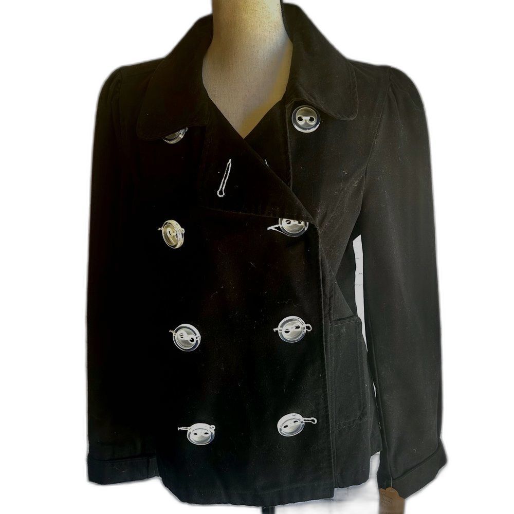 Periscope pea coat  button down black good condition 100% cotton size Lg